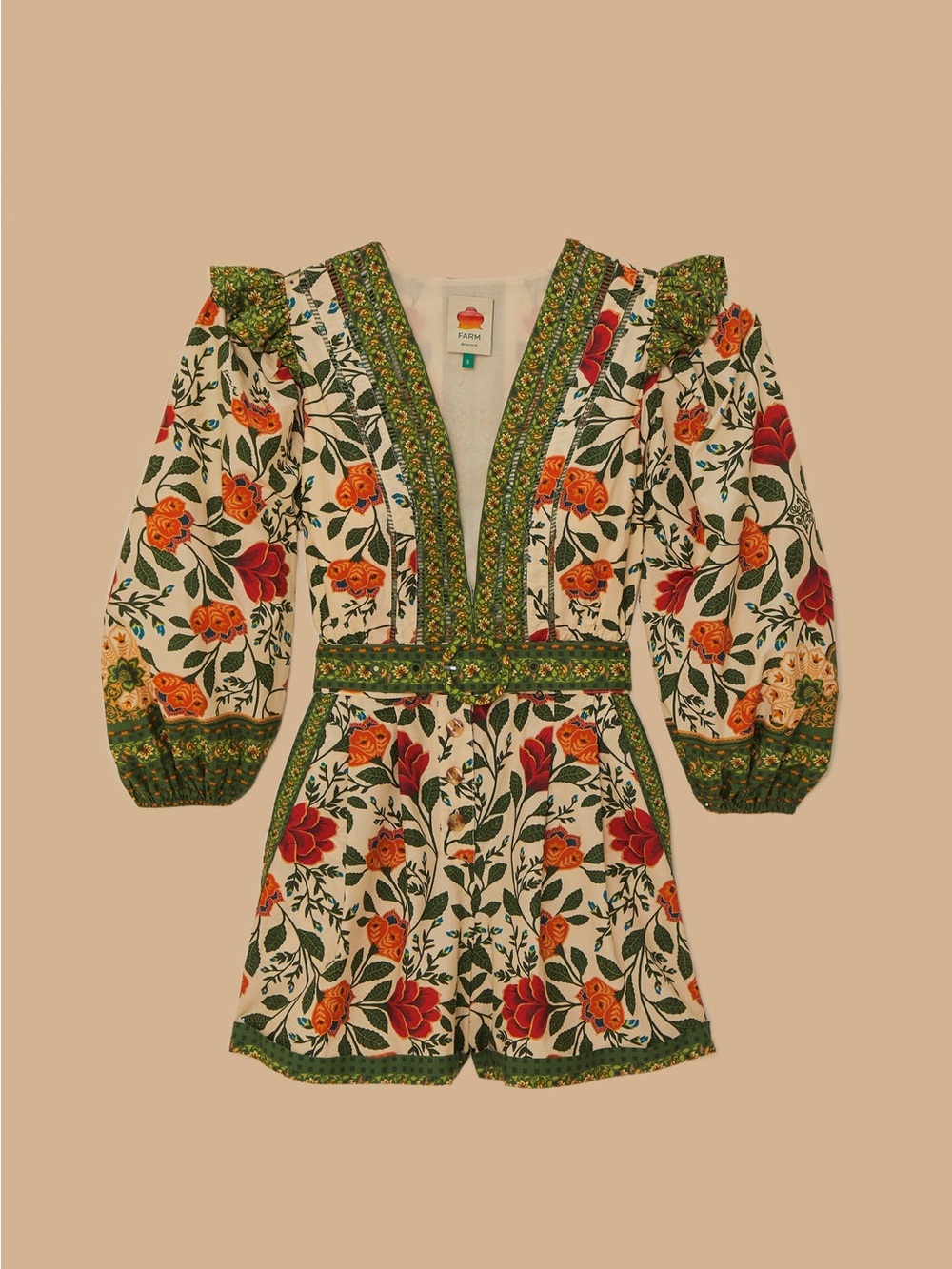 FARM RIO GARDEN TAPESTRY ROMPER IN SAND S - Picture 6 of 9